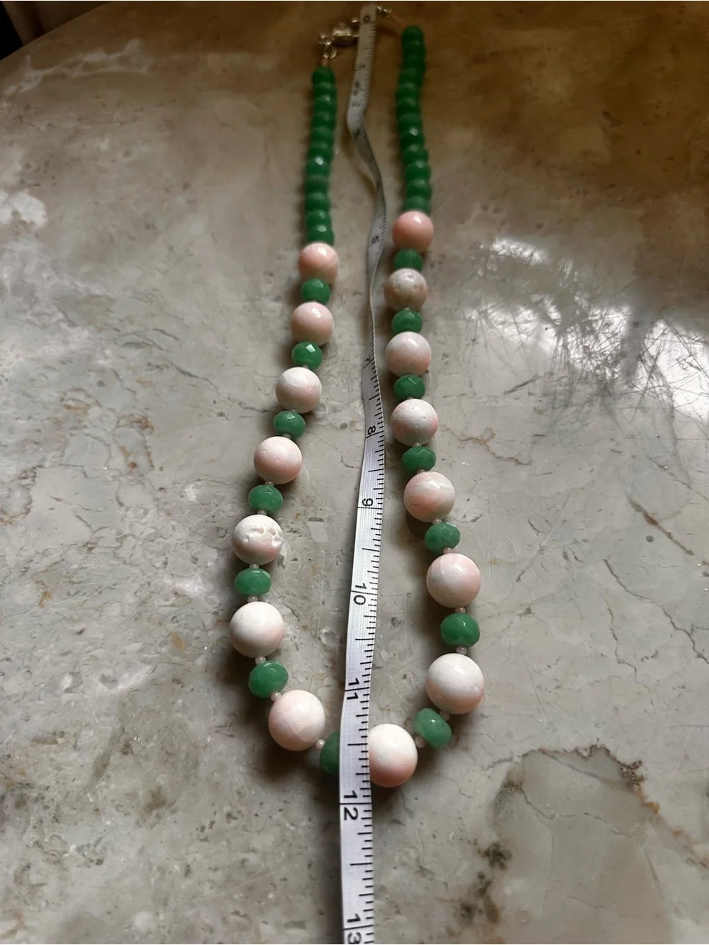 Green Genuine Jade and Pale Pink AngelSkin Coral Beaded Necklace - Women Jewelry - Picture 13 of 13